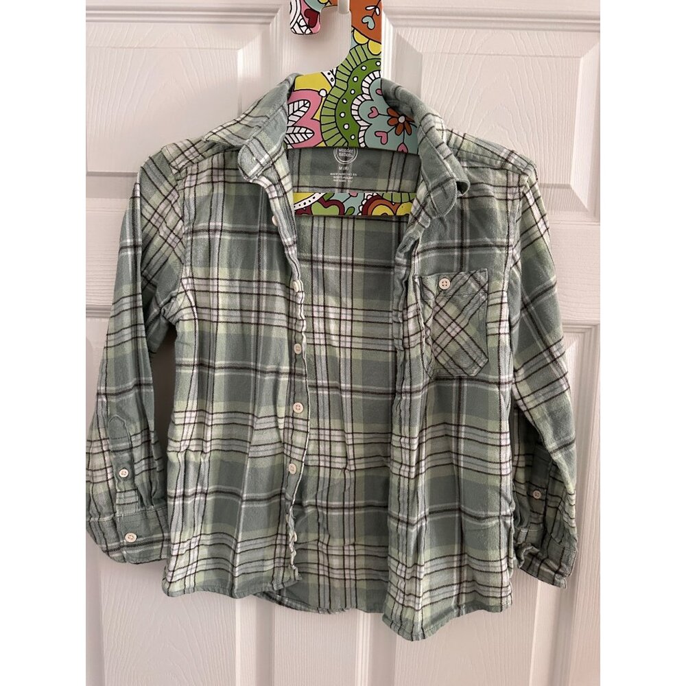 Wonder Nation Green Flannel Plaid Button Down Size 8 M